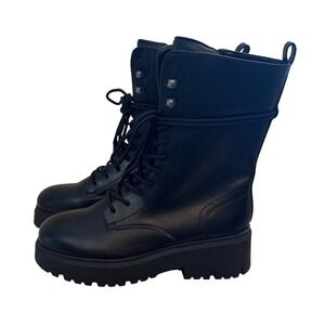 Madden Girl Black Combat Boots Platform Lug Sole Lace Up Side Zip Womens 8.5